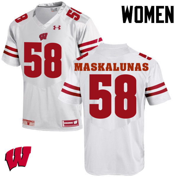 Women Wisconsin Badgers #58 Mike Maskalunas College Football Jerseys-White